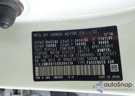 2017 Honda Accord Hybrid Ex-L from USA, damaged, VIN JHMCR6F5XHC004736